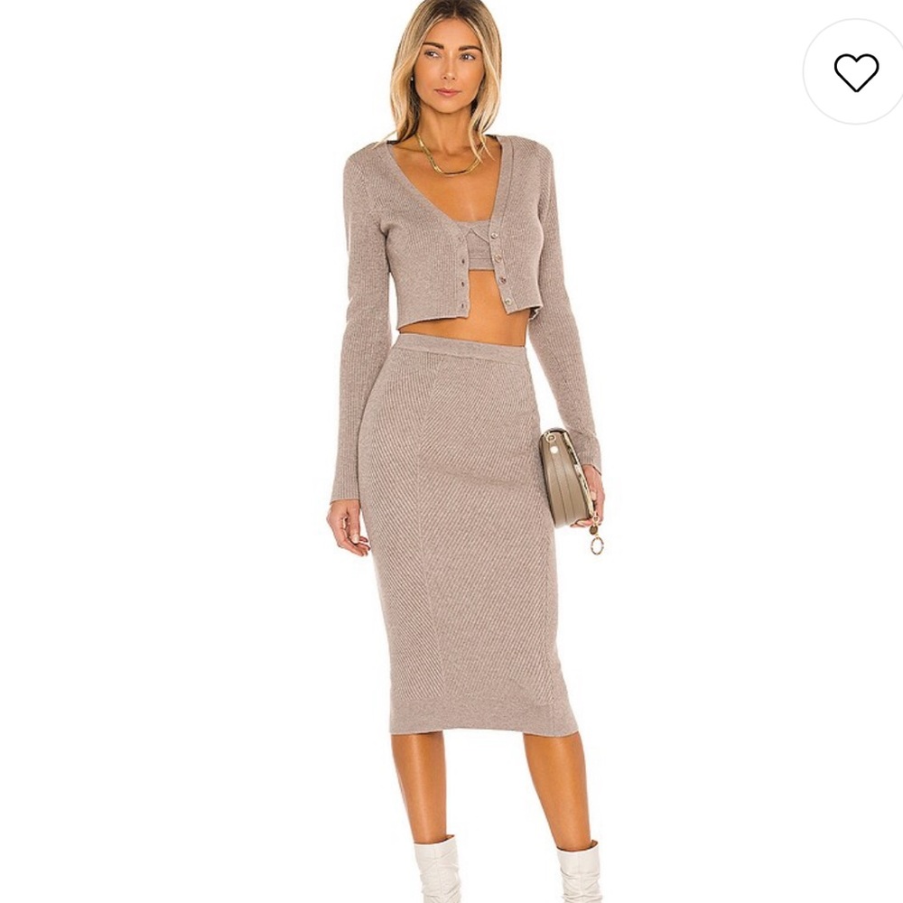 L’academie Taupe Knit Cardigan & Midi Skirt set